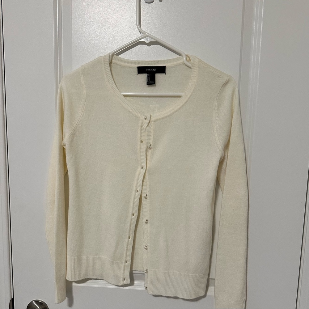 Cream Knit Cardigan Sweater